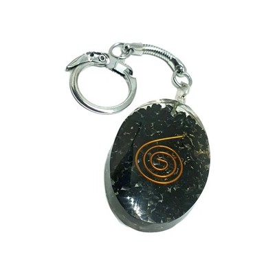 Orgone Black Tourmaline Orgonite Schorl EMF Protective Copper Swirl Coil Keyring