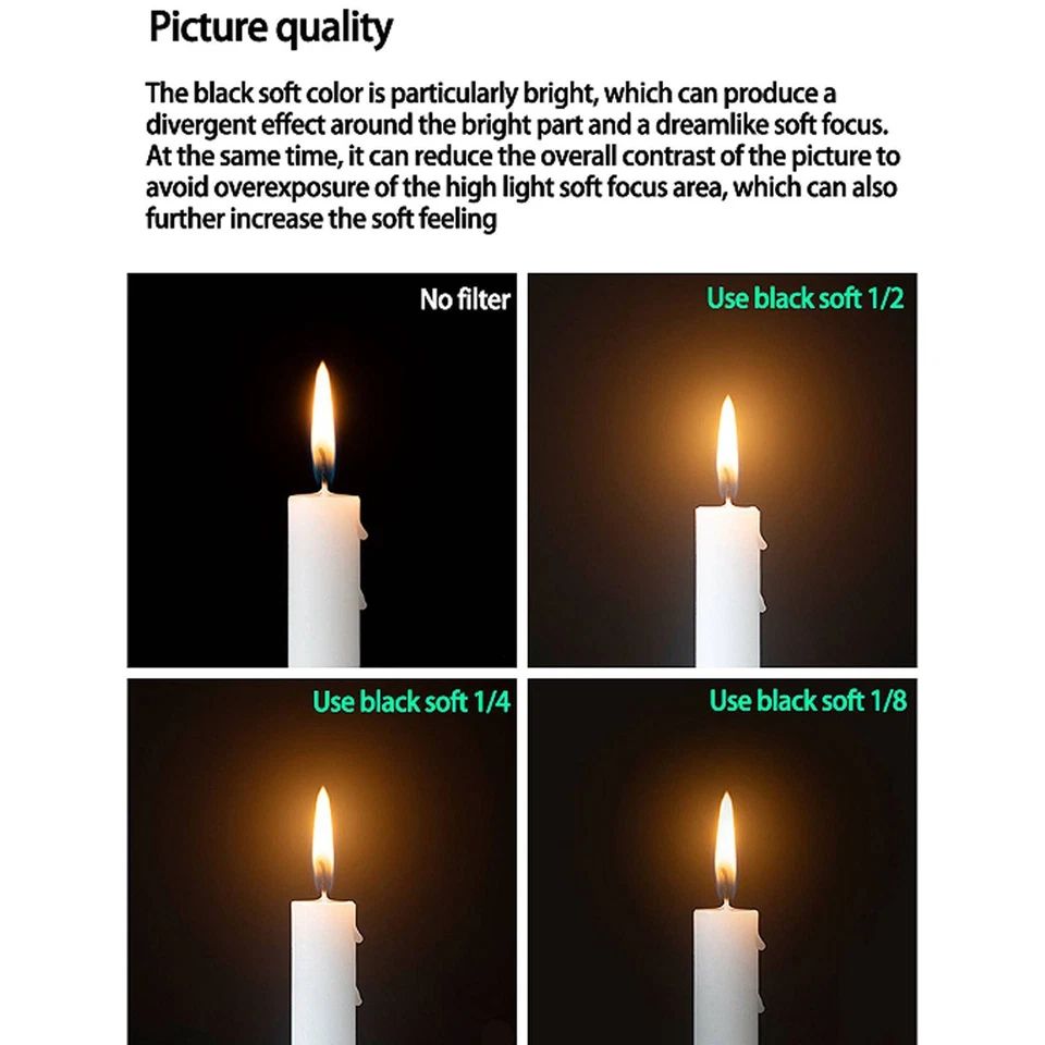 Black Soft Filter Black Diffusion 1/8 Lens Filter Kit Optical Glass Portrait Sof - Image 2 of 4