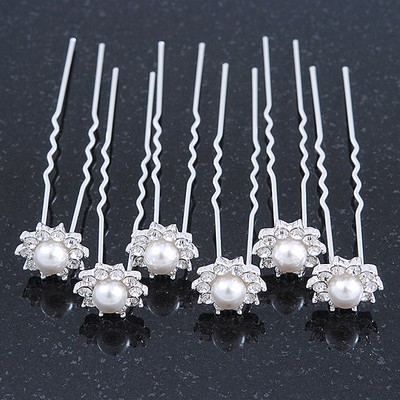 Braut/Hochzeit/Abschlussball/Party 6er Set rhodinierte Kristallperlen