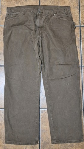 Dickies Carpenter Jeans Brown Cotton Thick Work Wear Size W42 L32 - Picture 1 of 6
