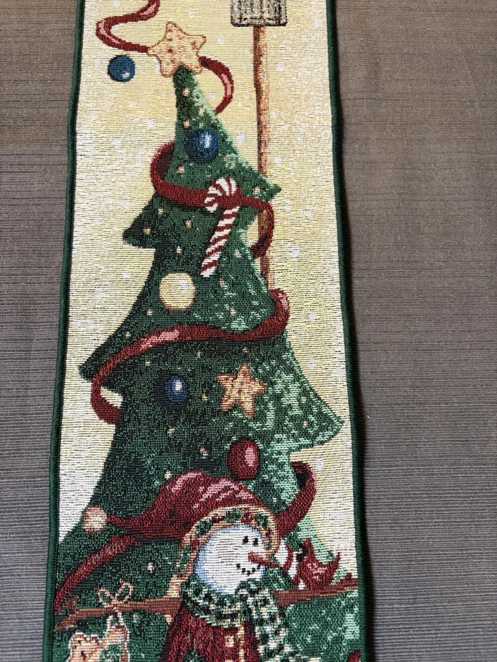 Christmas Winter Tapestry Hanging Bell Pull Snowman Birds Birdhouse 5.75"x42" - Image 4 of 4