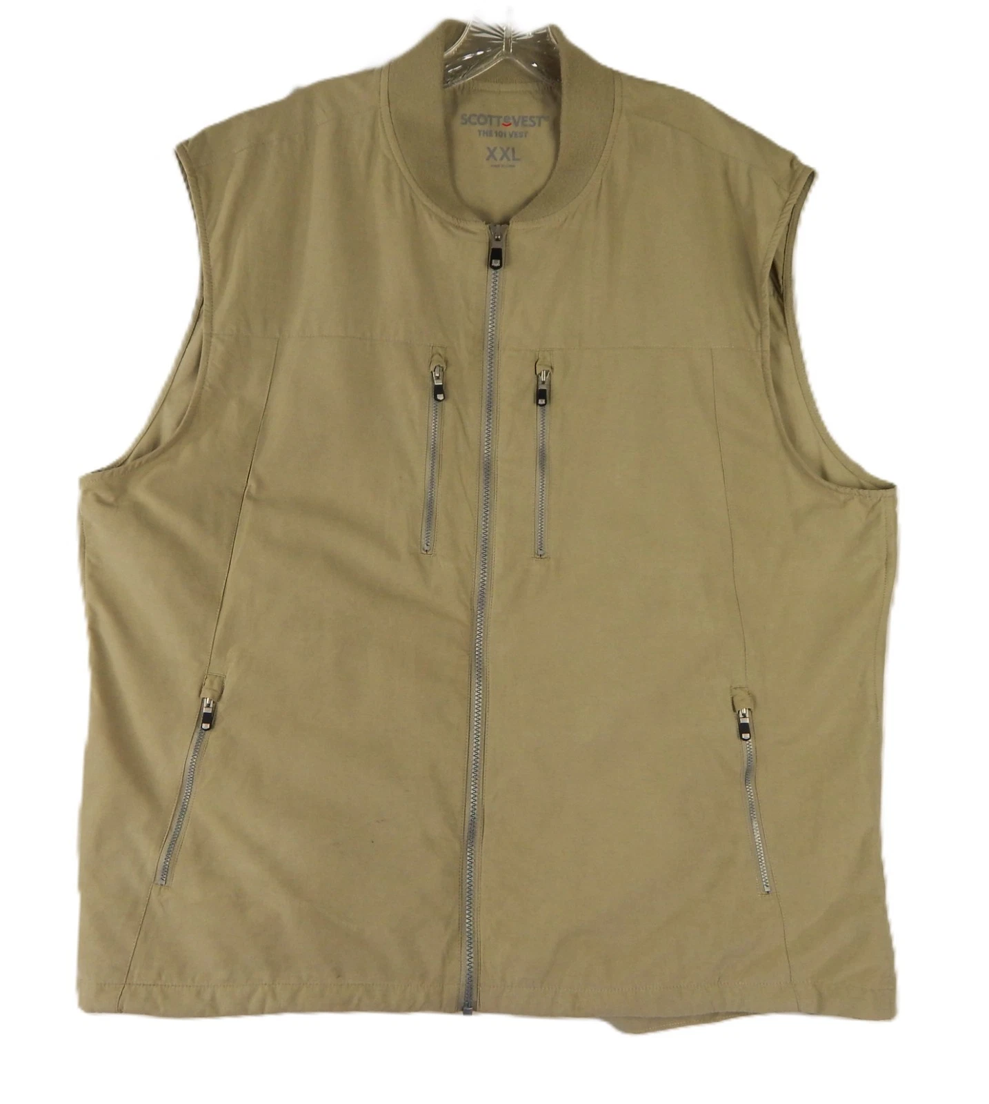 SCOTTeVEST The 101 Vest Jacket Men XXL BEIGE Full Zip Travel Utility Hiking Camp