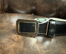 Vintage Pierre Cardin Black Leather Belt Gold Logo Buckle NOS