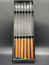 Otagiri Wood Fondue 6 PC Colored Tip Fork Set 1970's Made in Japan