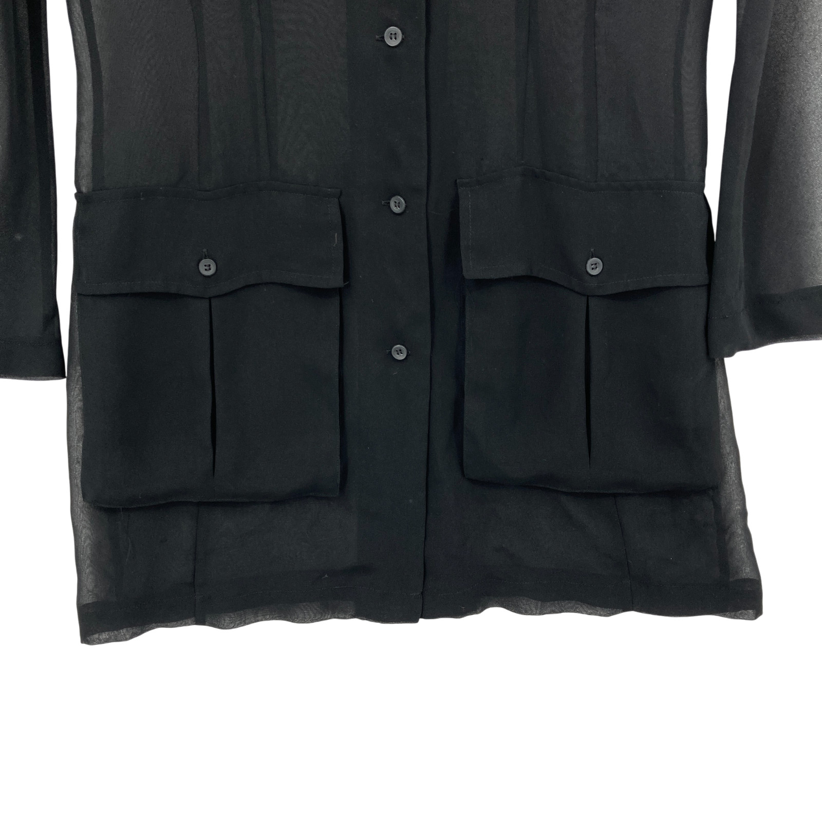 Express Sheer Black Button Front Utility Shirt Bl… - image 8