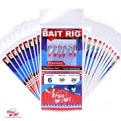 NEW 20pks Fishing Sabiki Size 6 RED 6-Hook Rig Bait Lures #6 Fish WOW! Piscatore