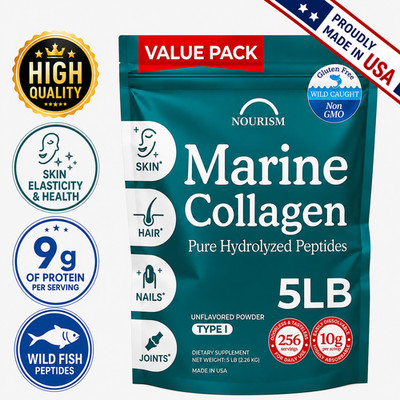 5LB Pure Hydrolyzed Marine Collagen for Skin Hair Nails Joint Support Supplement