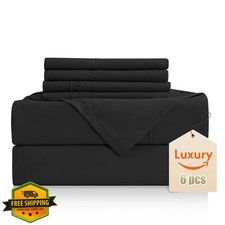 CozySmile King Sheet Set, Black, Silky Soft 6pc, 16" Deep Pocket, Wrinkle Free