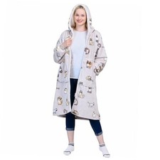 Wearable Blanket Hoodie with Zipper Gifts for Women Men Adult Zip Cat Gray