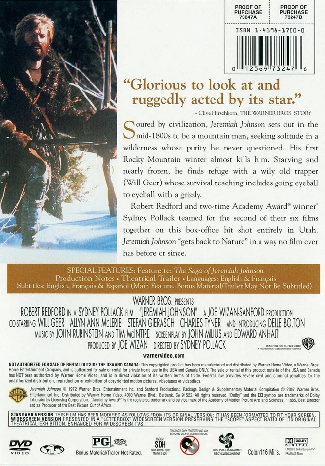 Jeremiah Johnson DVD Robert Redford NEW - Image 4 of 4