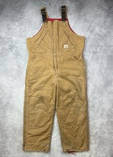 Vintage Carhartt Double Knee Bibs Canvas Quilted Overalls Size 40x28 R38 BRN