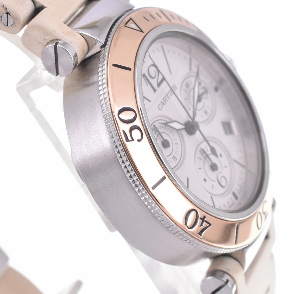 Temporizador pasivo CARTIER W3140004 cronógrafo SS/K18PG/caucho cuarzo para hombre L#142550 Foto 4 de 4