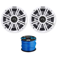 Kicker 6.5" 2-Way 195W Coaxial Marine Speakers Pair w/ White Grilles, Wire