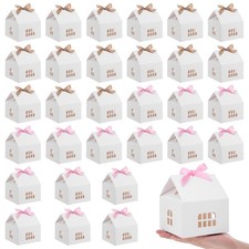 30PCS House Shaped Gift Boxes, Paper Treat Boxes, Ribbons, Fancy Cookie Box