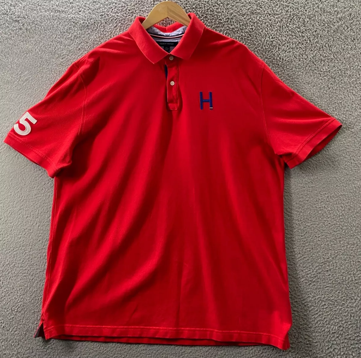 Tommy Polo Men 2XL XXL Red Flag Big H Logo Custom Fit Casual |