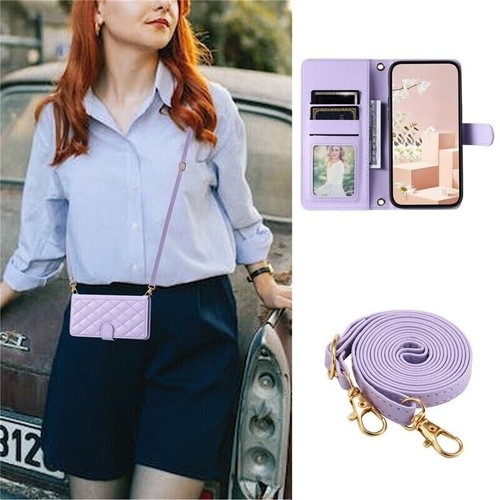 Lanyard Strap Wallet Flip Leather Case For iPhone 16 15 14 13 12 11 Pro Max 7 8 - Picture 40 of 86