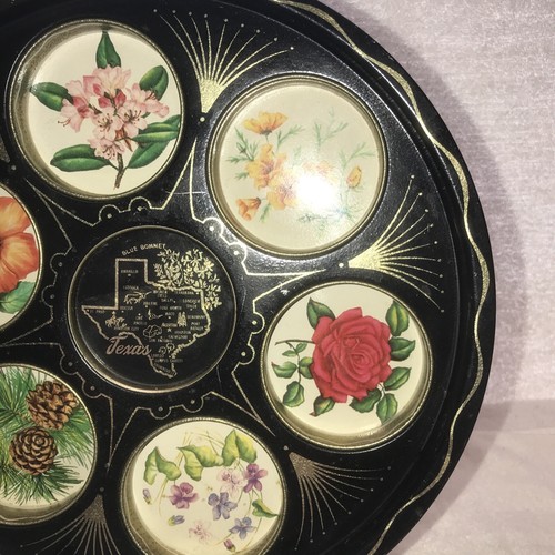 Vintage Metal Tray Souvenir TEXAS State Flowers Recessed Glass Holders Retro - Picture 4 of 5