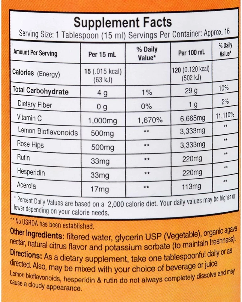 Vitamina C líquida Dynamic Health con rosa mosqueta y bioflavonoides 1000 mg 8 fl oz Foto 2 de 2