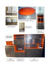 Meubles vintage année 70 orange et marron table 6 chaises living