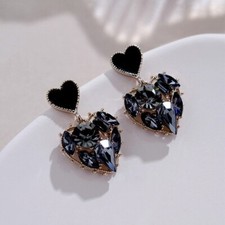 Black Crystal Love Heart Dangle Drop Earrings for Women,Heart Earrings,Gifts