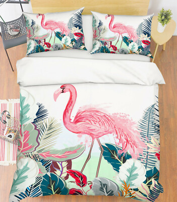 3D Flamingo Leaves ZZHU219 Bed Pillowcases Quilt Duvet Cover Set Queen King Zoe