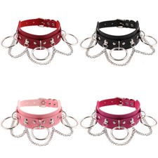 Collana Choker In PU Pelle Goth Punk Con Collare E Catena O Hoop BDSM