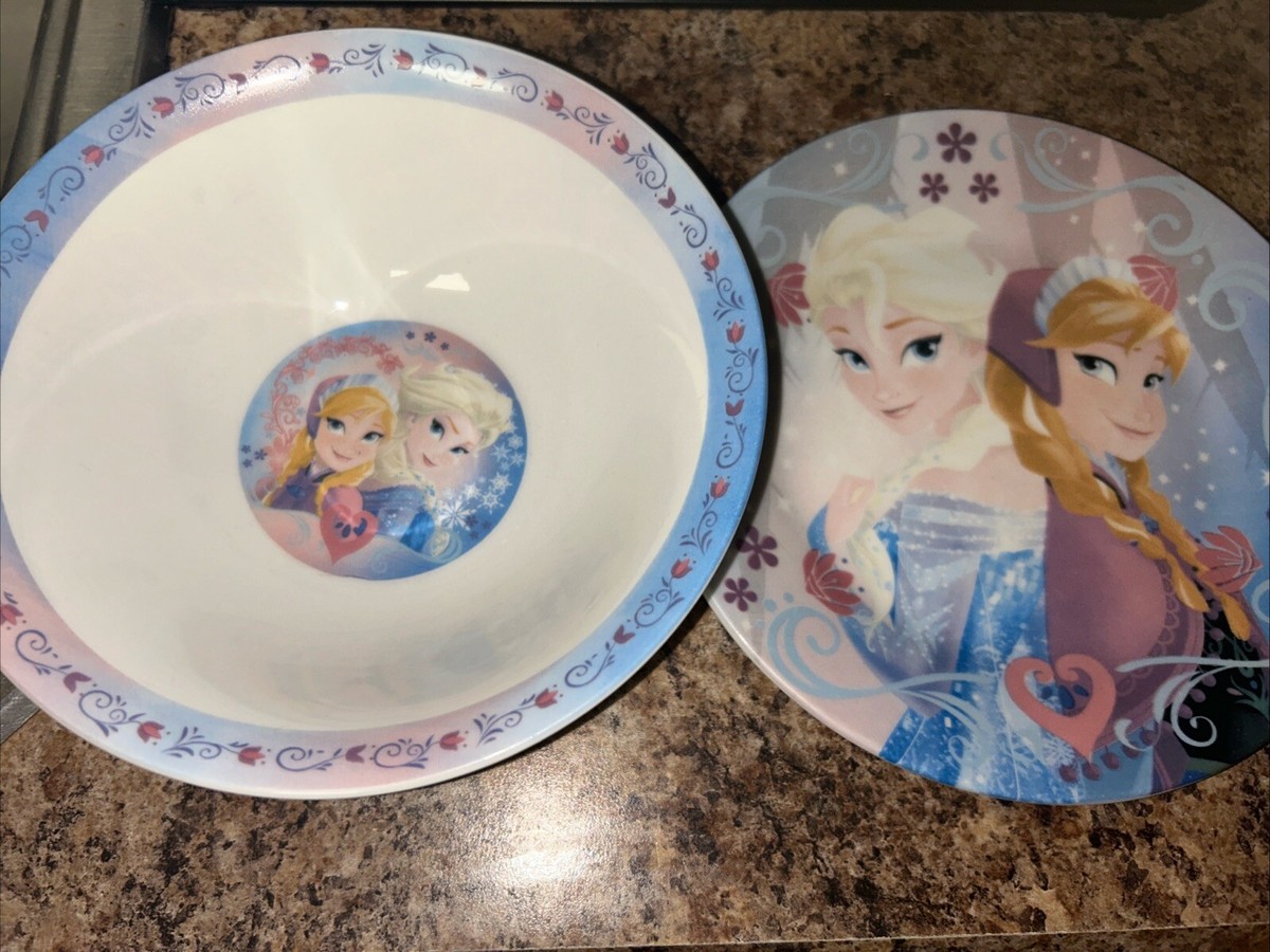 Disney Frozen Collectable Plate and Bowl Glass Set Elsa and Anna Sisters