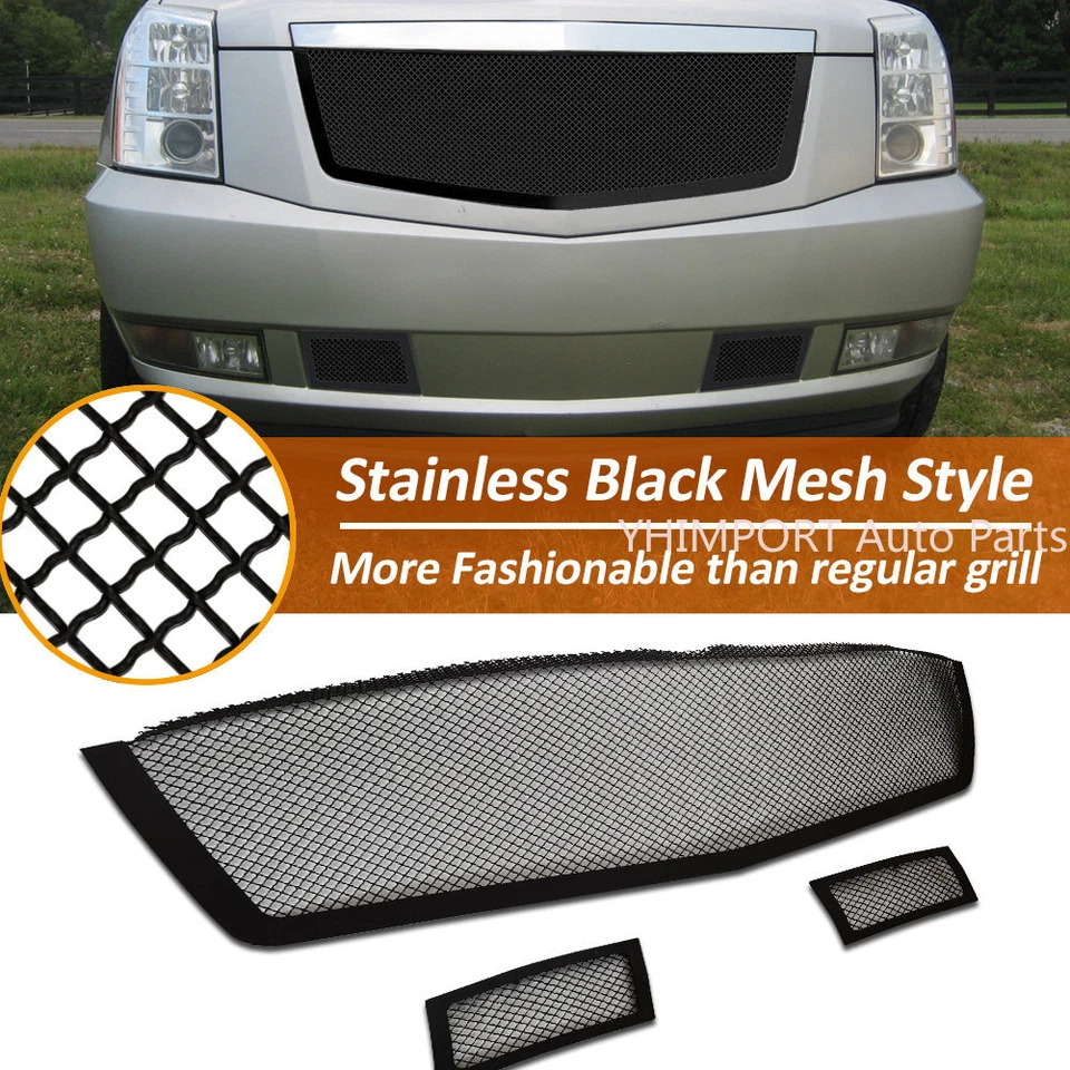 Fits 2007-2014 Cadillac Escalade Stainless Steel Mesh Grille Front Black Grill - Image 3 of 4