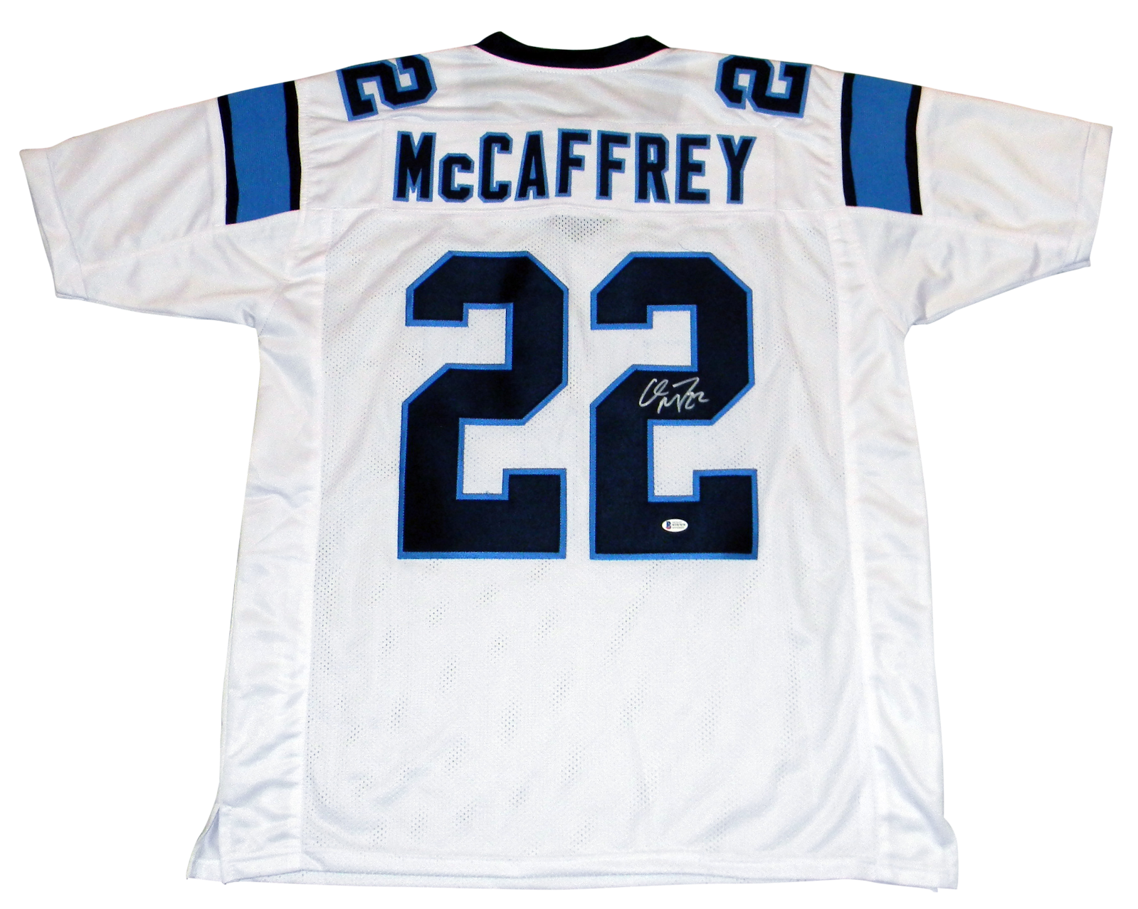 Christian McCaffrey Autographed Signed Carolina Panthers #22 WHITE JERSEY BECKETT 