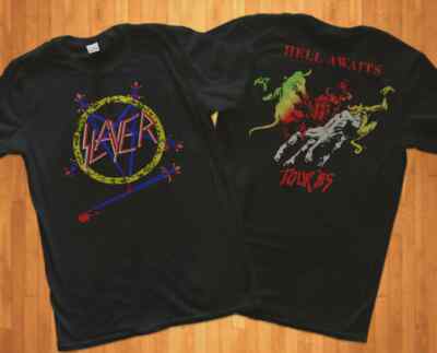 SLAYER TOUR 1985 T-SHIRTHELL AWAITS METAL ROCK THRAS T SHIRT