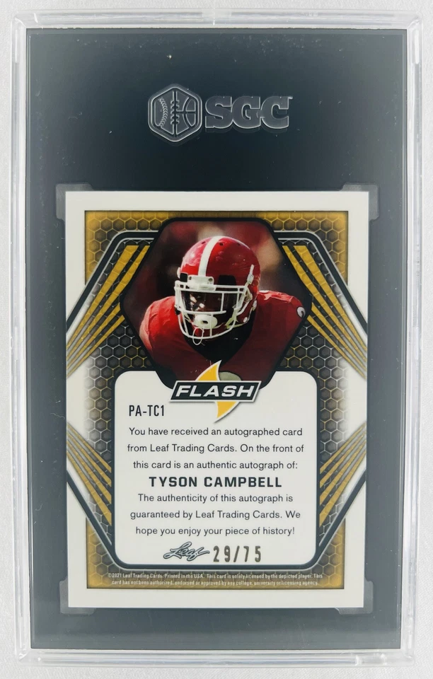 2021 LEAF FLASH PA-TC1 TYSON CAMPBELL PORTRAIT AUTO NAVY BLUE 29/75 SGC 10/9.5 M - Image 3 of 3