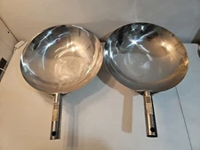 Pair Of Winco WOK-16W, 16-Inch Mirror Finish Stainless Steel Chinese Wok