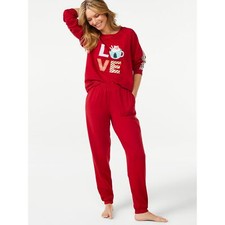 Joyspun Women's French Terry Holiday Pajama Gift Set, 2-Piece, Size 2XL