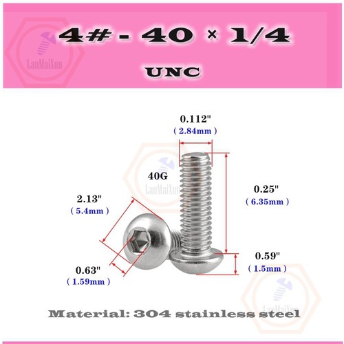 4#-40 British System 304 Acero Inoxidable Allen Hexagonal Enchufe Botón Cabeza Tornillos Pernos - Imagen 6 de 15
