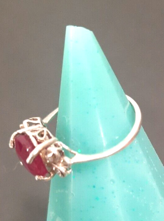 Solid 925 Sterling Silver Ring Ruby Faceted Caboc… - image 6