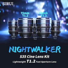 SIRUI S35 16mm 75mm T1.2 Night Walker Cine Lens Canon Sony Fujifilm M4/3 Leica 