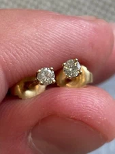 14K Solid Yellow Gold Earring Natural Diamond Solitaire Stud Set Round 0.20Ct