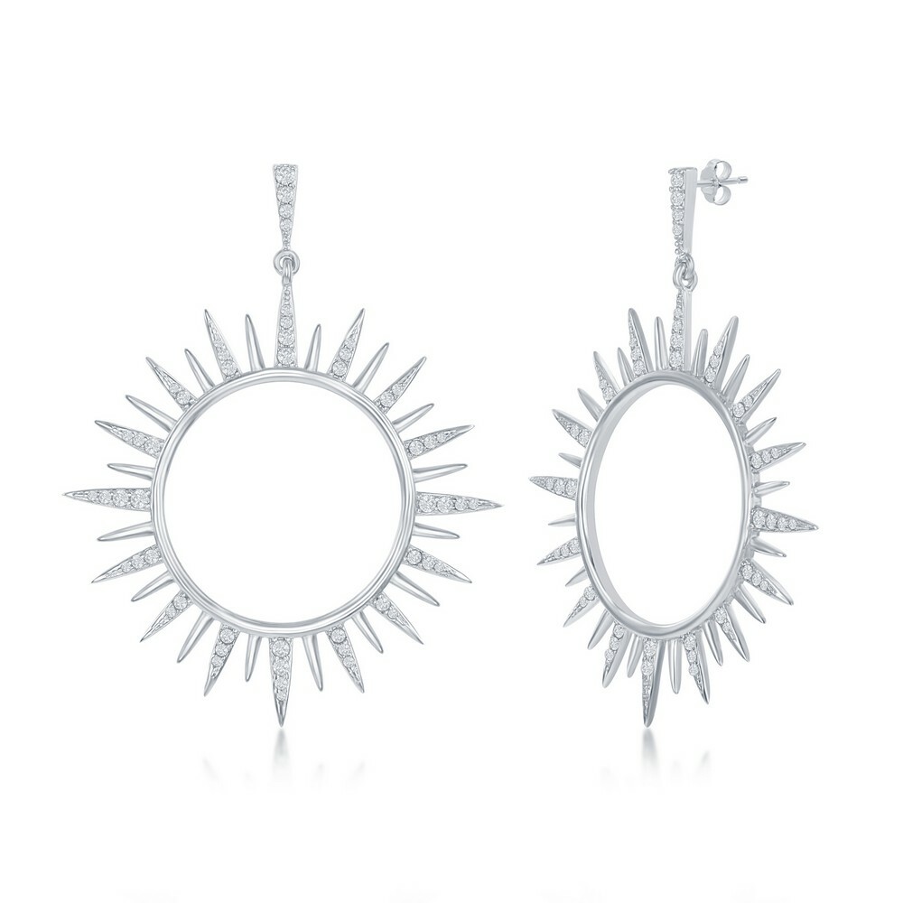 Sterling Silver Large CZ Sun Earrings 17590₽