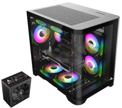 Iceberg Gaming PC Case Crystal Wave M BLK curved tempered Glass with PSU 650WX