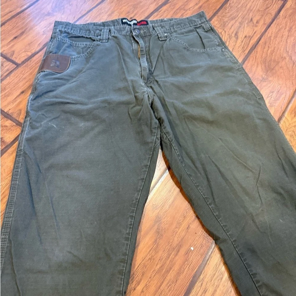 Wrangler Riggs jeans pants men’s 35x32 (tag 36x34) green canvas work cotton - Image 3 of 4