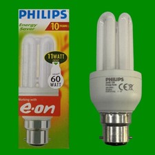 2x 11W (=60W) Philips Low Energy Power Saving CFL Stick Light Bulbs BC B22 Lamps