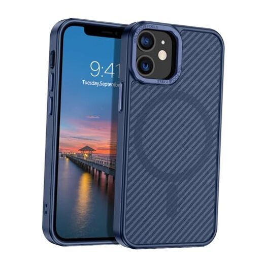 Carbon Fiber iPhone 12 Mini Case [Compatible with MagSafe] Magnetic Navy Blue