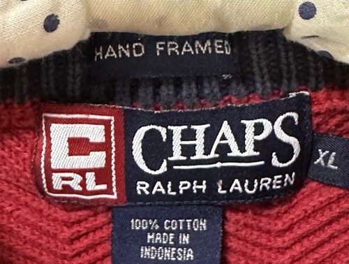 Vtg 90’s Chaps Ralph Lauren Red Cotton Chunky Fisherman Knit Sweater Men’s XL - Picture 4 of 6