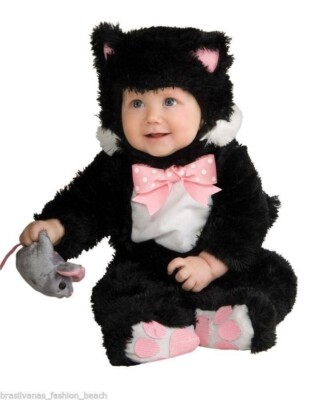 Cute Infant Black Kitty Cat Halloween Costume Baby 6-12 mos Fantasia Gatinha