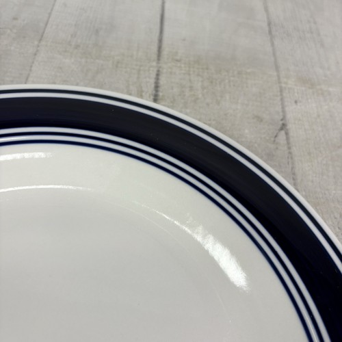 Mainstays CASUAL BANDED COBALT BLUE Rings Stoneware White Dinner Plates Set of 4 - Picture 12 of 18