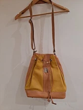 I Medici Firenze Yellow & Tan Italian  Leather Drawstring  Bucket Shoulder Bag
