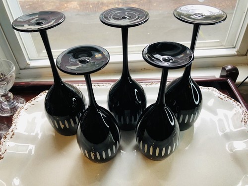 1980's Pop Art Black & White Striped Water Wine Glass Pier 1 Set of 5 - Picture 14 of 15