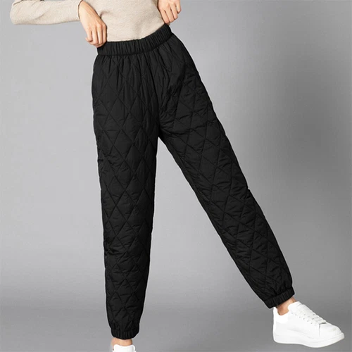 Women Thick Pants Padded Quilted Thermal Trousers Elastic Waist Sweatpants Grey - Bild 24 von 32