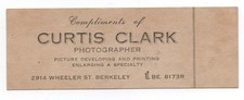 1920s Advertising Card Curtis Clark Photographer Wheeler St Berkeley CA