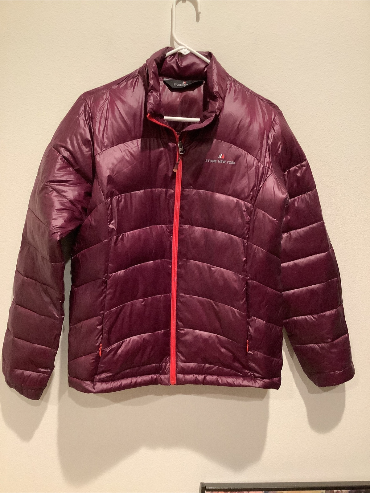 women’s Stone New York puffy wine colored jacket M, 2 zip pockets eBay